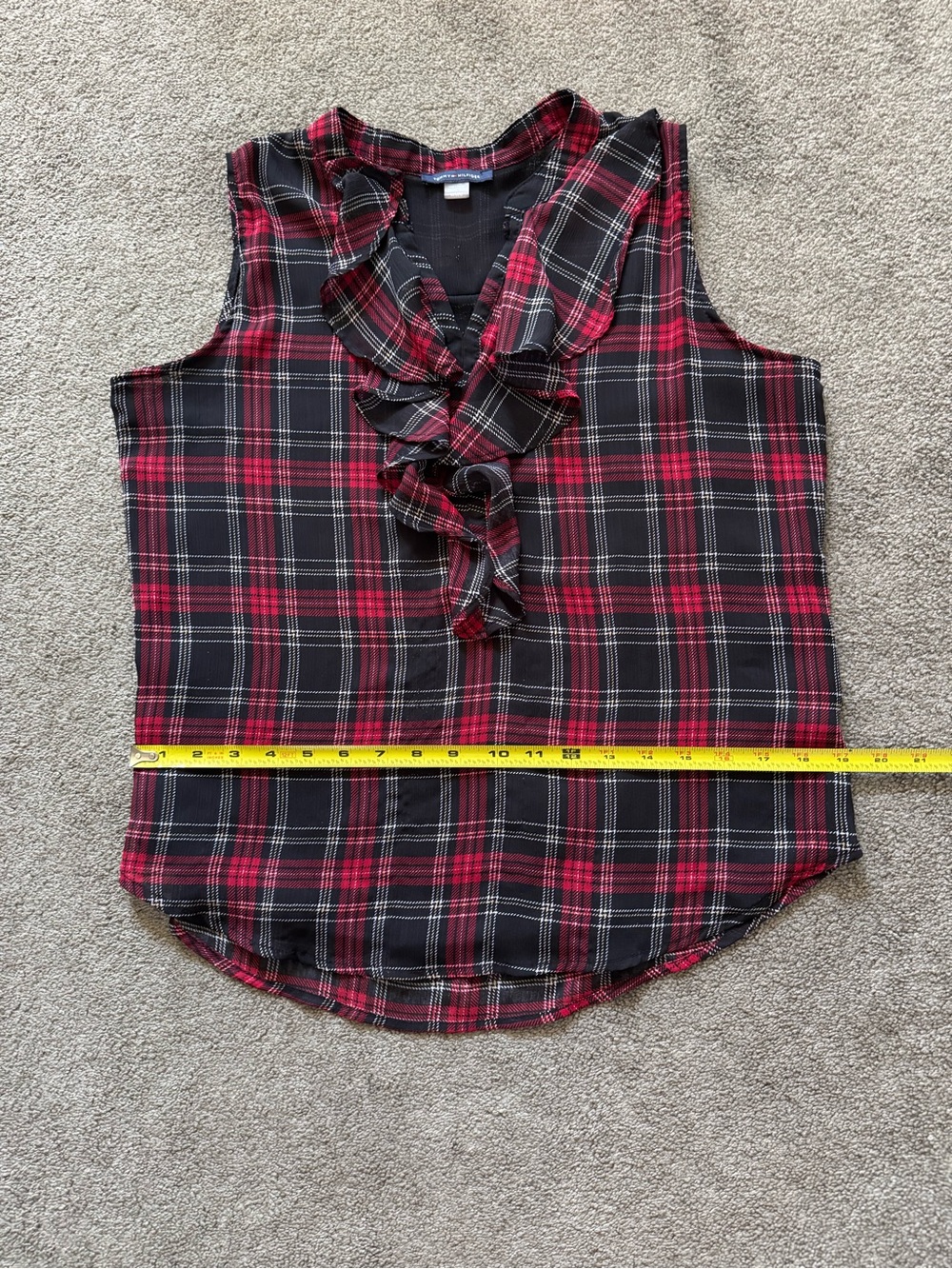 Tommy Hilfiger Red & Black Plaid Ruffle Sleeveless Camisole - Picture 13 of 14